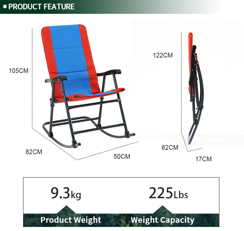 Outdoor Portable Camping Fishing Beach Folding Rocking Reclining Chair with Headrest