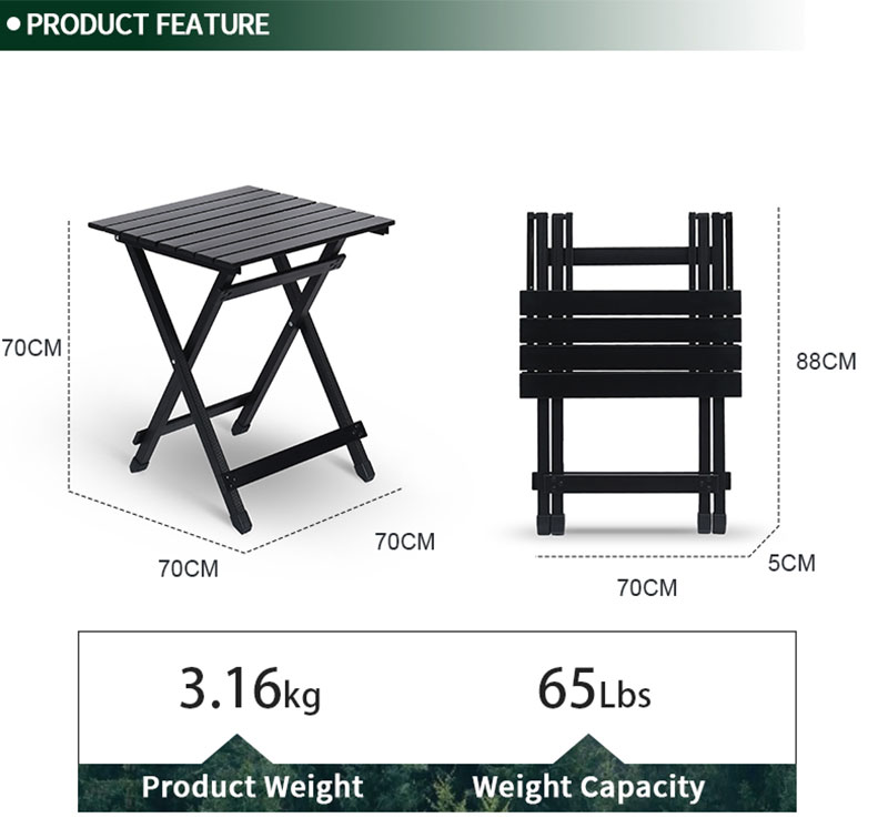 Custom Portable Aluminium Roll Picnic Extendable Folding Outdoor Hiking Camping Tables