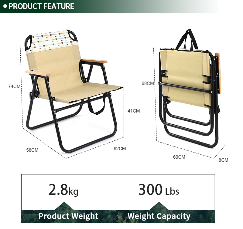 Outdoor Detachable Portable Metal Frame Folding Foldable Camping Kermit Chair for Picnic