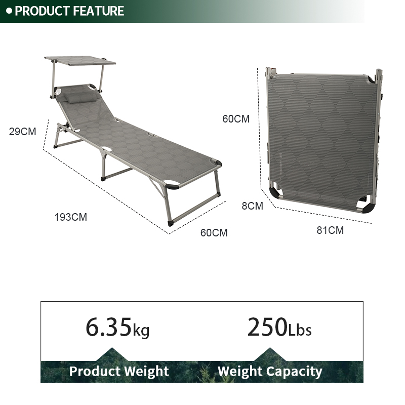 Outdoor Furniture Foldable Picnic Beach Garden Pool Chair Adjustable Sun Bed Sun Lounger with Headrest