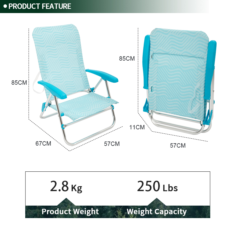 Outdoor Aluminum Beach Lounge Chair Recliner Low Seat Foldable Backpack Beach Chairs