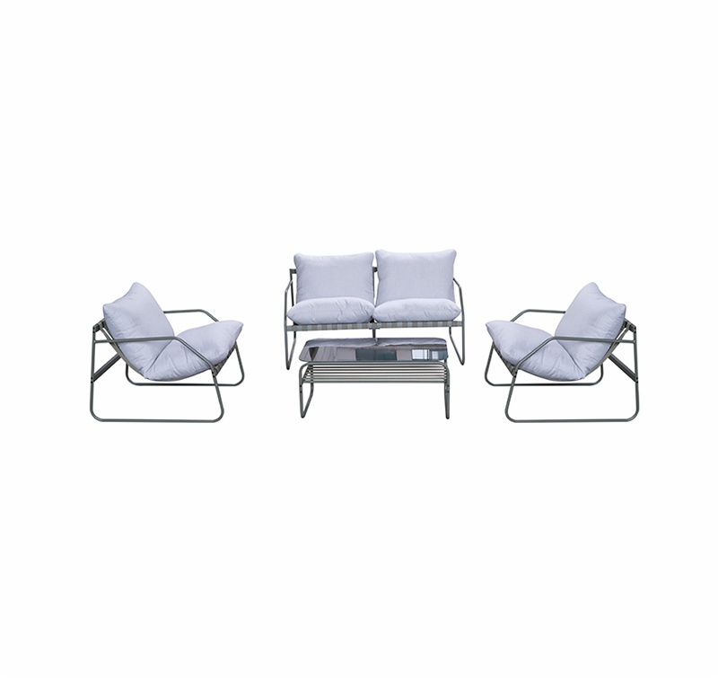 4 Piece Steel and Rope Conversation Sofa Set with Cushions SF6401