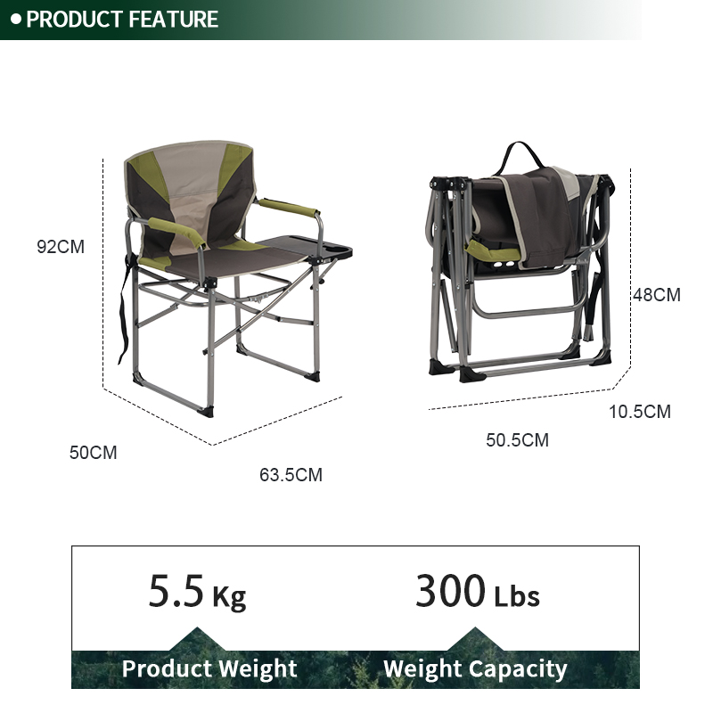 Outdoor Popular Style Traveling Camping Chairs Ultralight Foldable Camping Director Chairs with Side Table Pocket Handle