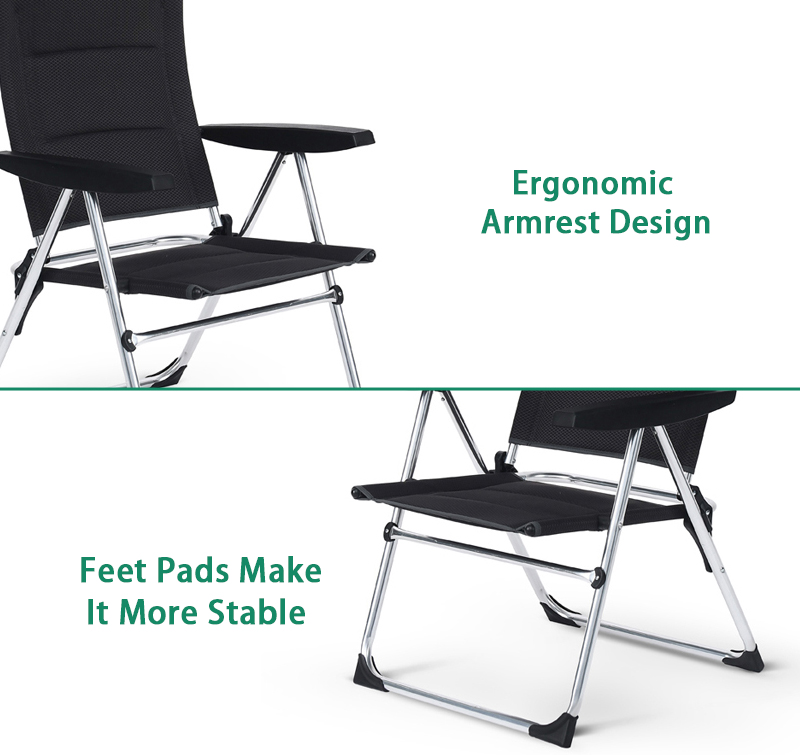 5 Position Adjustable Reclining High Back Aluminum Lightweight Outdoor Folding Camping Chair for Picnic