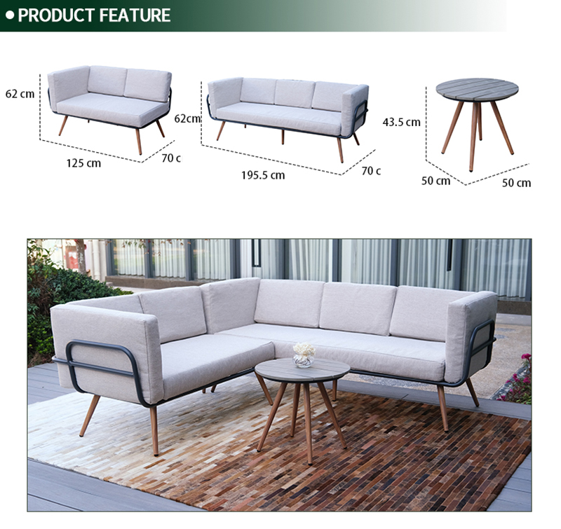 Denton 3 Piece Aluminum Corner Sofa Sectional Set with Cushions AF2107