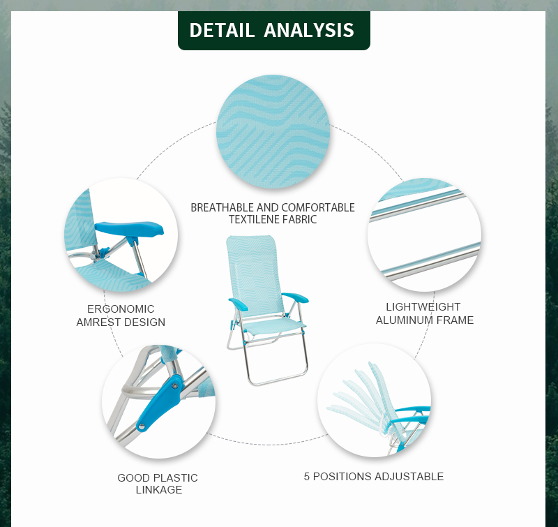 Durable Portable Adjustable Reclining Outdoor Lounge Folding Beach Chair with High Back