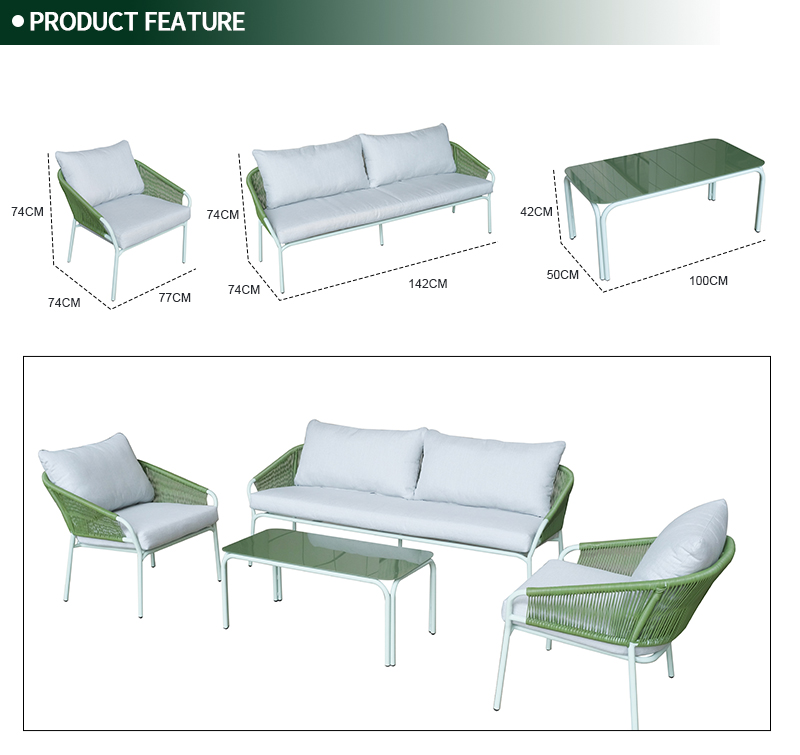 4 Piece Aluminum PE Rattan Sofa Set with Cushions AF4209