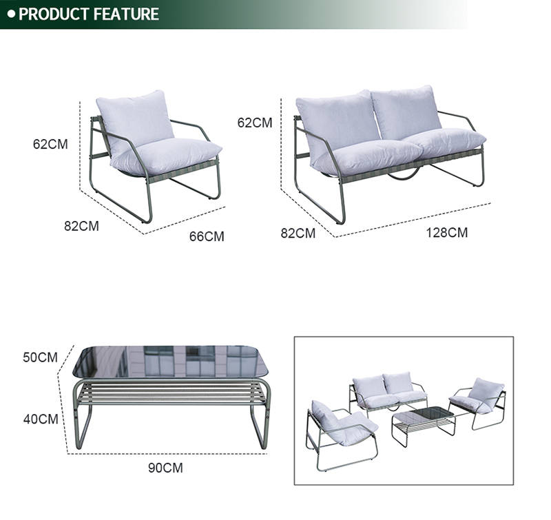 4 Piece Steel and Rope Conversation Sofa Set with Cushions SF6401
