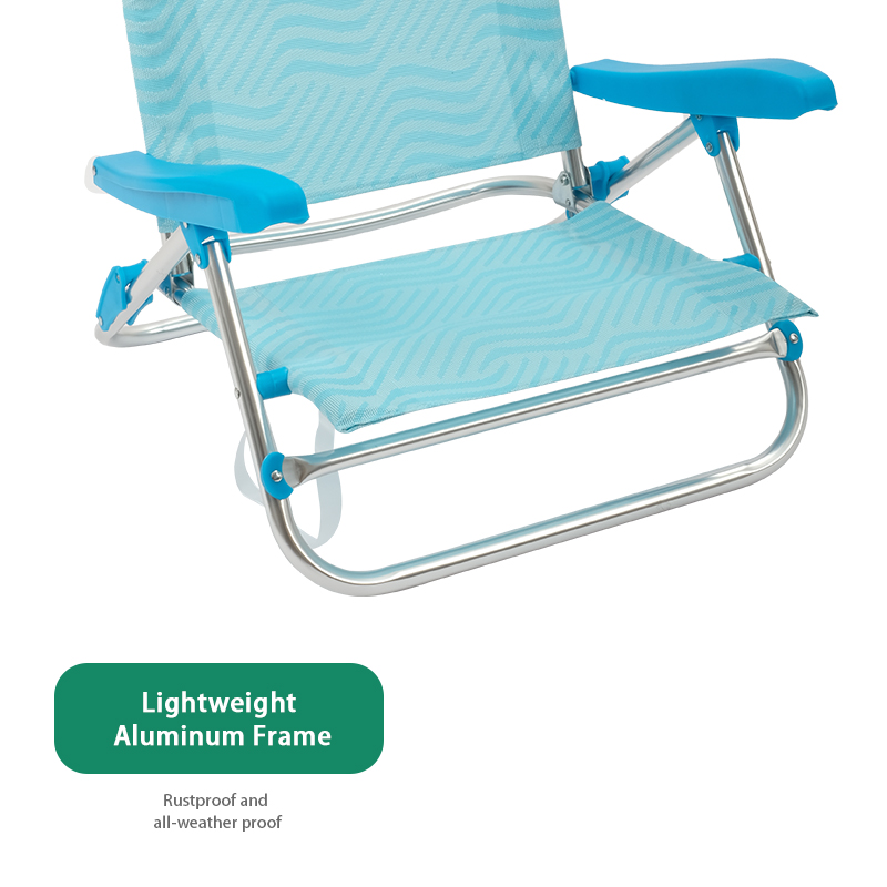 Outdoor Aluminum Beach Lounge Chair Recliner Low Seat Foldable Backpack Beach Chairs