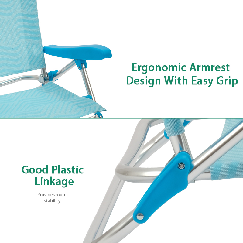 Outdoor Aluminum Beach Lounge Chair Recliner Low Seat Foldable Backpack Beach Chairs