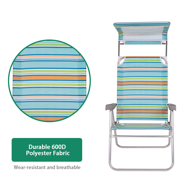 3 Position Aluminum Deluxe Folding Camping Outdoor Garden Sun Roof Patio Beach Chair with Canopy and Storage Pouch