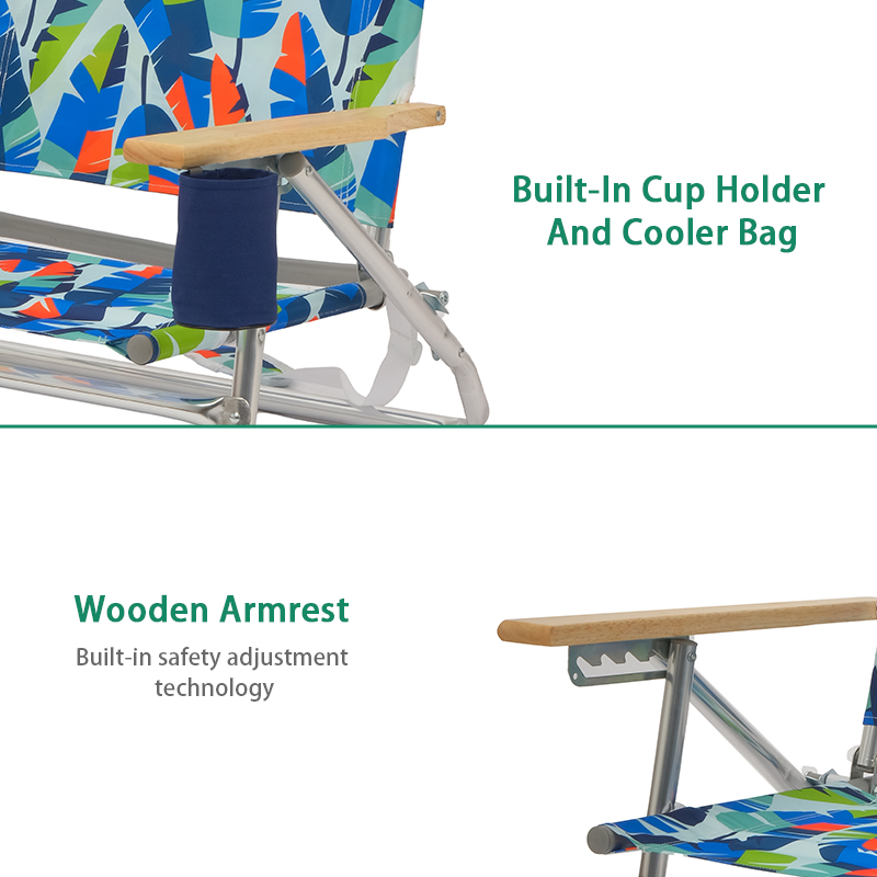 Outdoor Durable Portable Wood Arm Lounge Reclining Folding Beach Chair
