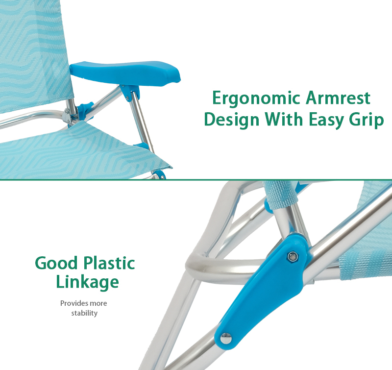 Durable Portable Adjustable Reclining Outdoor Lounge Folding Beach Chair with High Back