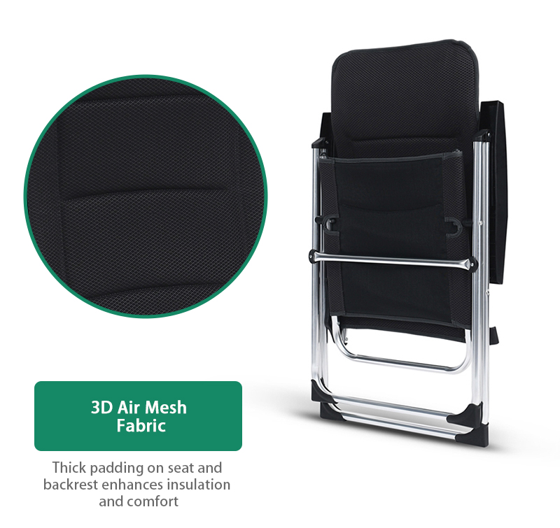 5 Position Adjustable Portable Aluminum Lightweight Outdoor Folding Camping Chair with Armrest