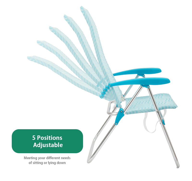 Durable Portable Adjustable Reclining Outdoor Lounge Folding Beach Chair with High Back
