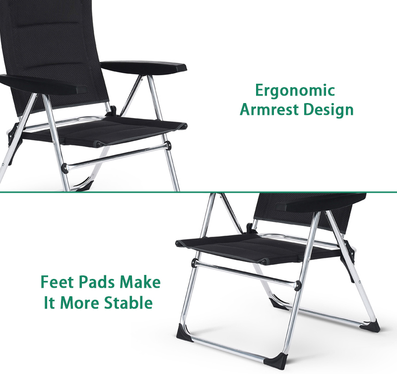5 Position Adjustable Portable Aluminum Lightweight Outdoor Folding Camping Chair with Armrest
