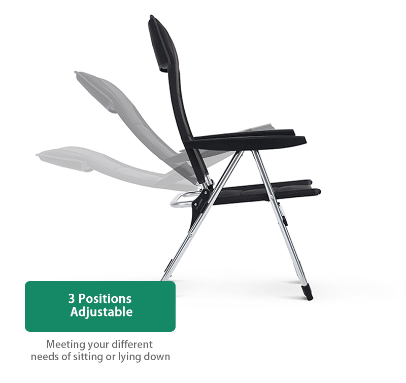 5 Position Adjustable Portable Aluminum Lightweight Outdoor Folding Camping Chair with Armrest