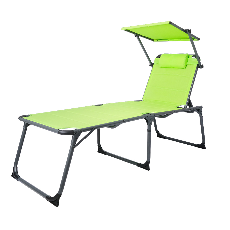 Sun Lounge Chair Aluminium Beach Folding Bed Chaise Lounger Outdoor Bed with Canopy