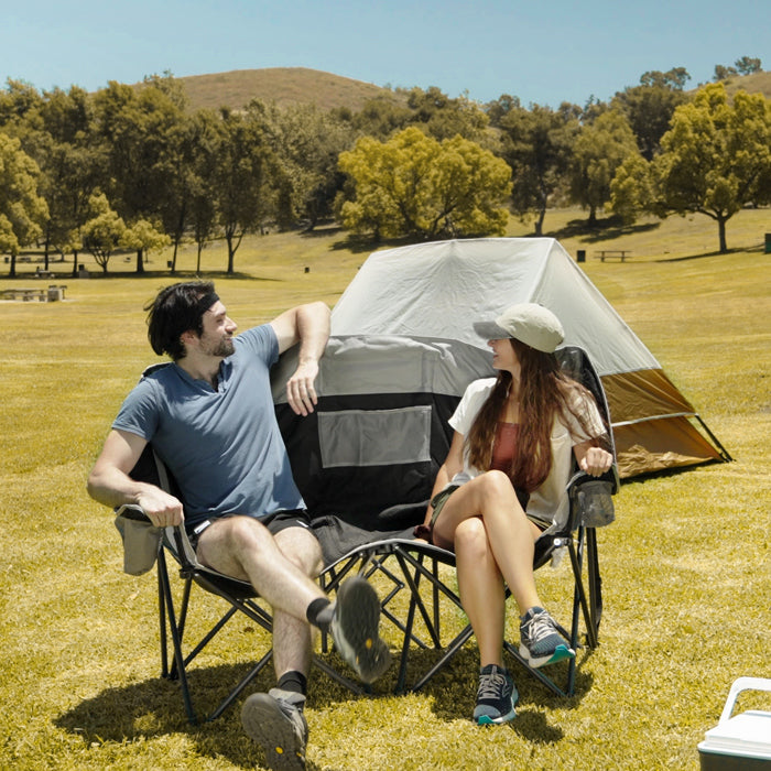 Two Seats Folding Portable Garden Outdoor Camping Beach Soft Beach Chair with Cup Holder