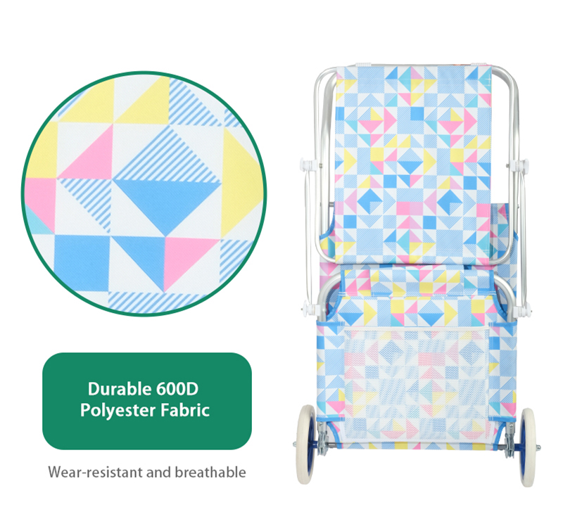 Foldable Beach Trolley with Wheels and Head Pillow for Portable Use