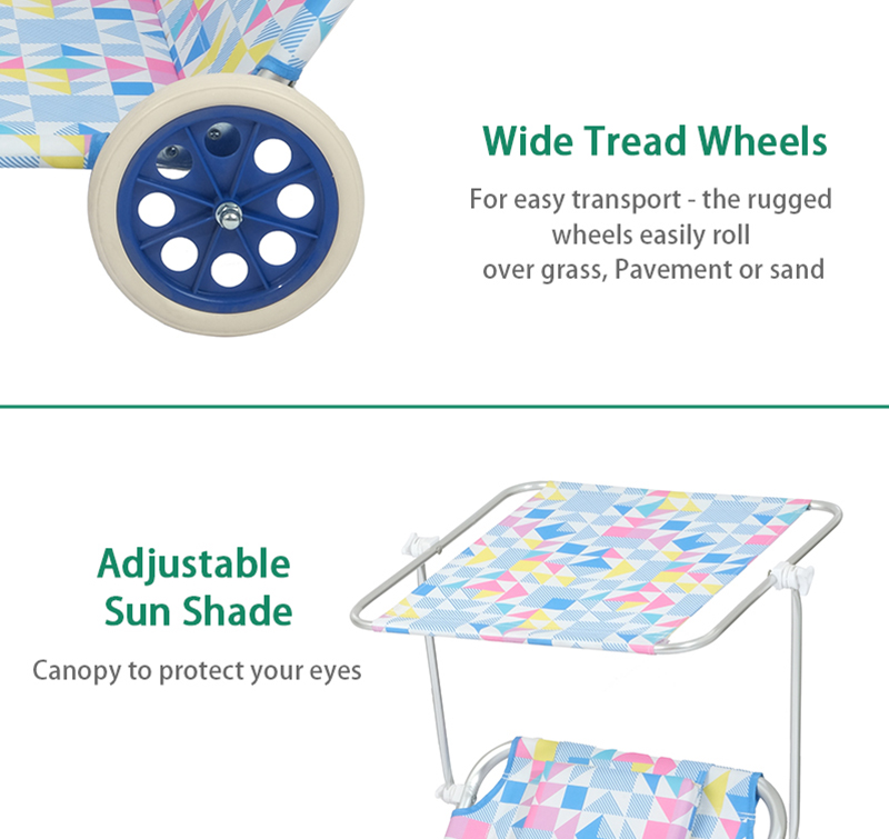 Foldable Beach Trolley with Wheels and Head Pillow for Portable Use