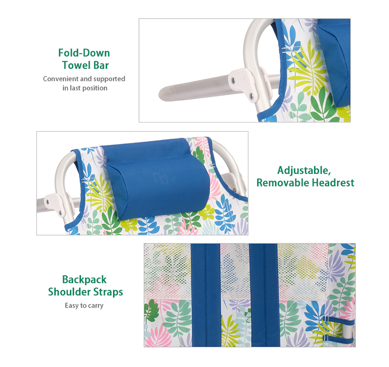 Adjustable Backpack Beach Chair with 5 Positions & Pillow – Lightweight Aluminum Frame