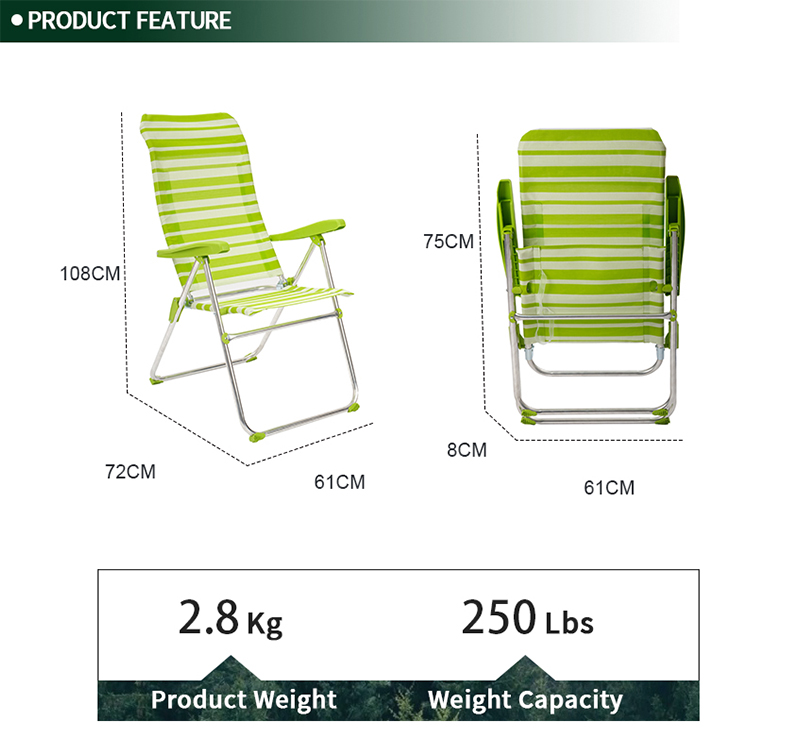 Sturdy Folding Beach Chair with High Backrest – 100kg Capacity