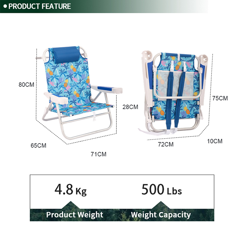 5-Position Lightweight Backpack Beach Chair with with Straps & Storage