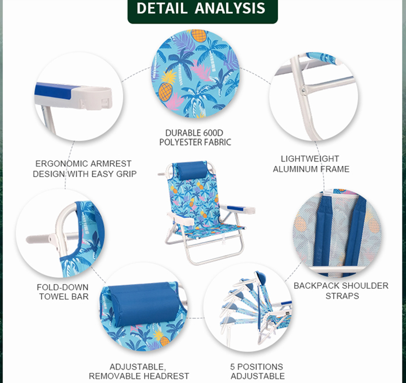 5-Position Lightweight Backpack Beach Chair with with Straps & Storage