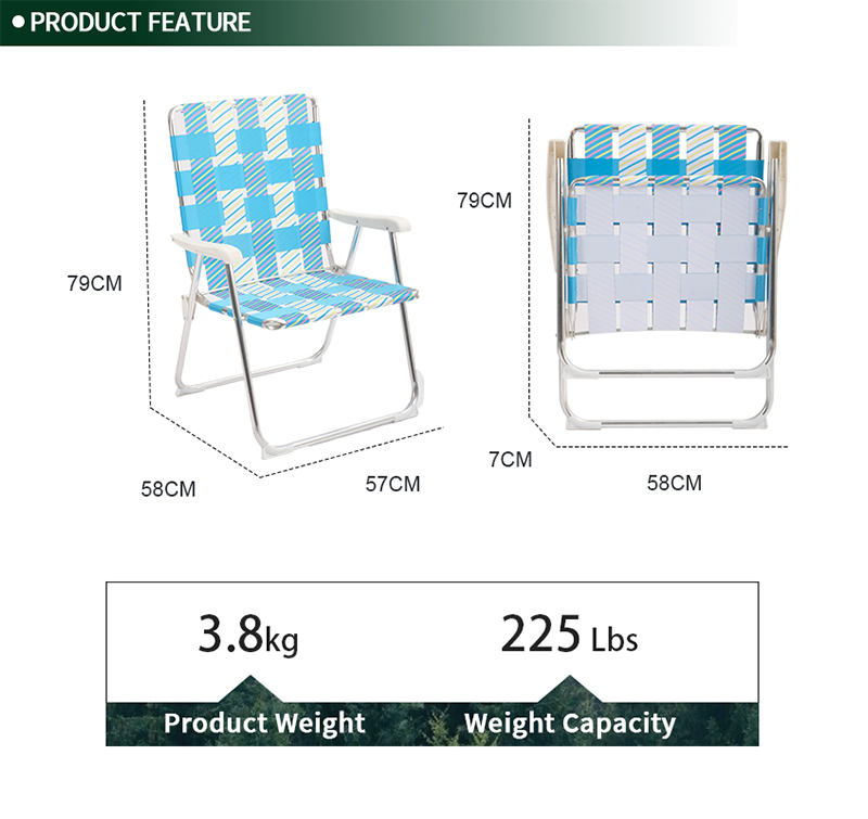 Beach Web Chair with PE Strap & Cool Armrests – Foldable Design