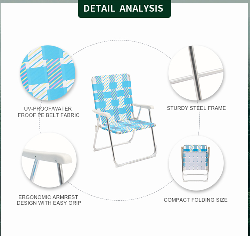 Beach Web Chair with PE Strap & Cool Armrests – Foldable Design