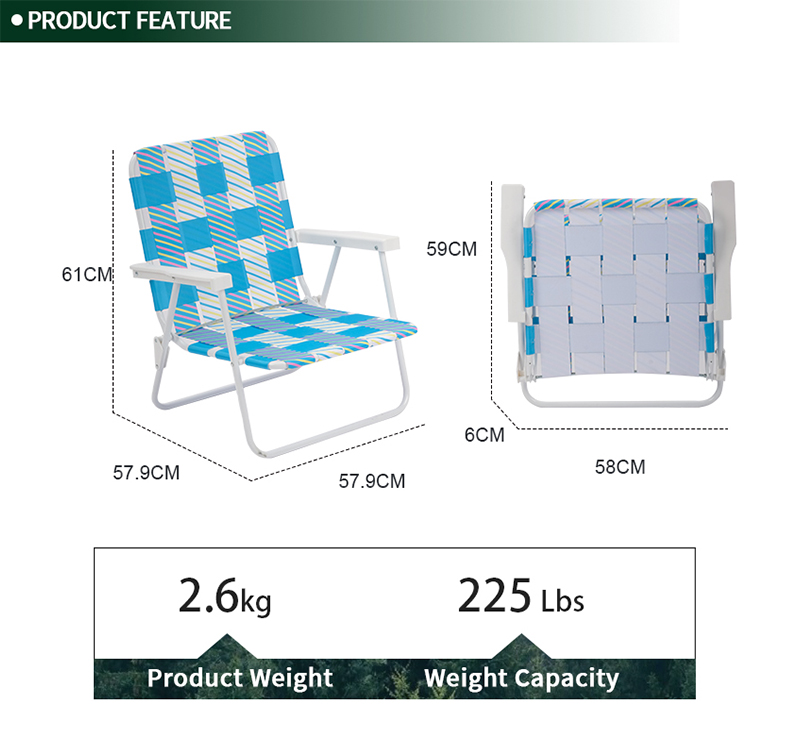Foldable Beach Web Chair with Steel Frame & Breathable PE Belt