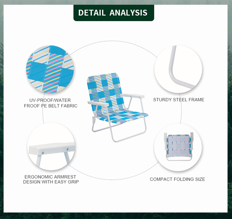 Foldable Beach Web Chair with Steel Frame & Breathable PE Belt