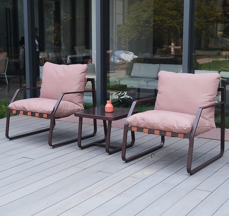 3-Piece Outdoor Sofa Set Bistro Set Featuring Steel Frame and Tempered Glass Top