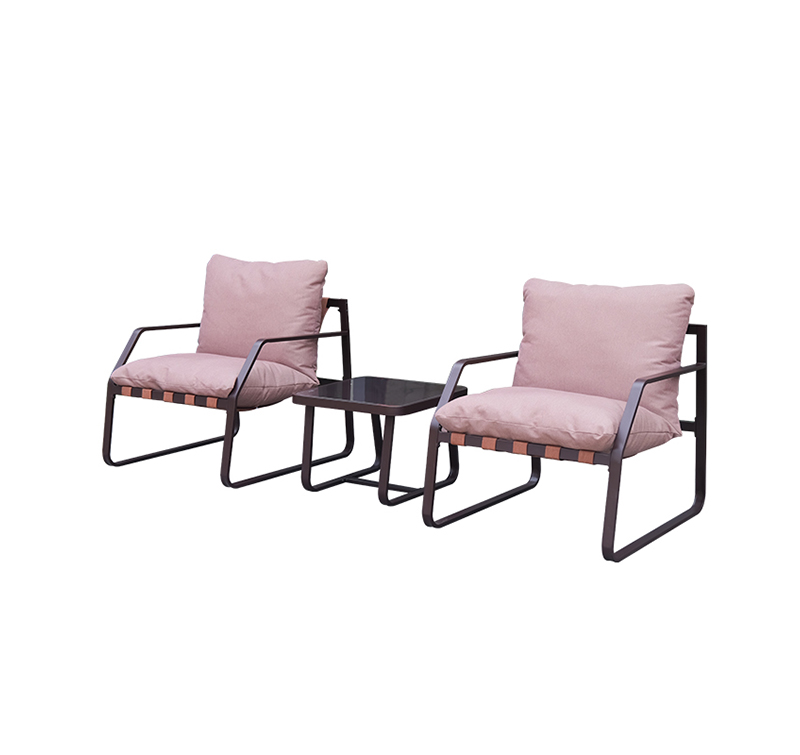 3-Piece Outdoor Sofa Set Bistro Set Featuring Steel Frame and Tempered Glass Top