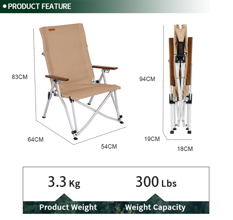 Lightweight Aluminum Portable Folding Chair,Anodized Aluminum, 600D Polyester