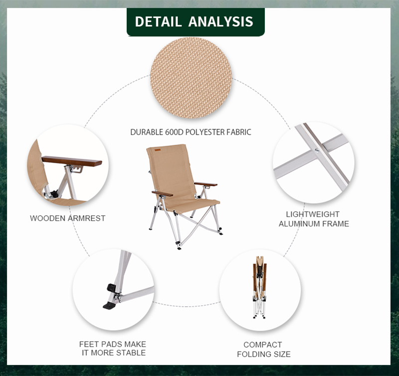 Lightweight Aluminum Portable Folding Chair,Anodized Aluminum, 600D Polyester