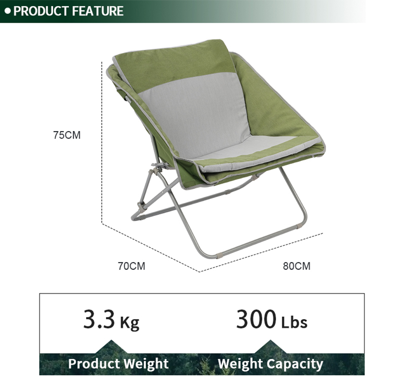 Ergonomic Folding Camping Chair with Cushion for Back Support