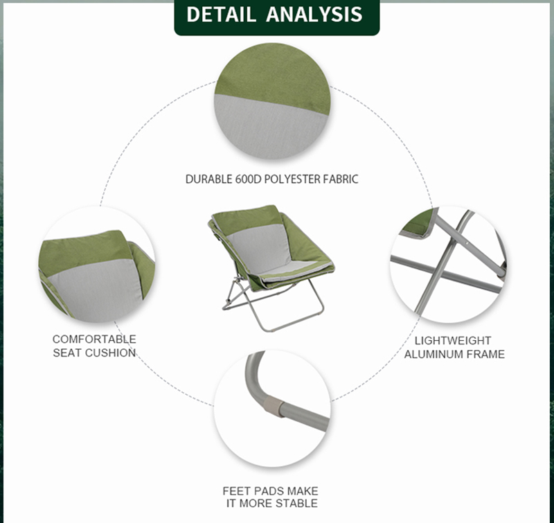 Ergonomic Folding Camping Chair with Cushion for Back Support