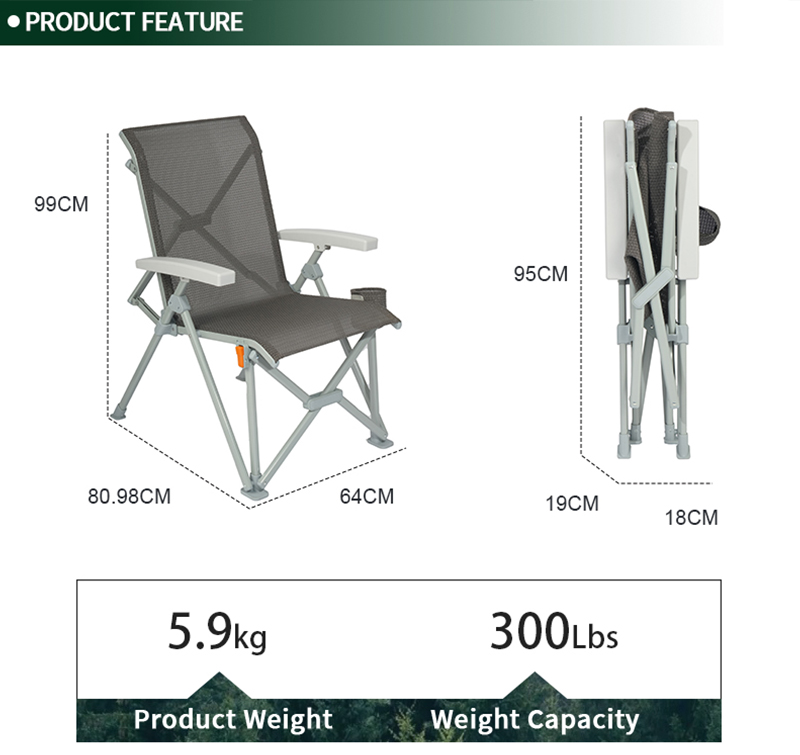 Lightweight Aluminum Folding Camping Chair – Anodized Rustproof Frame, Breathable Textilene Mesh, Supports 250 lbs for Backpacking & Travel
