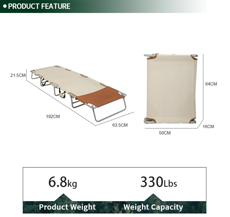 Lightweight Folding Cot for Camping with Carry Strap and Safety Lock