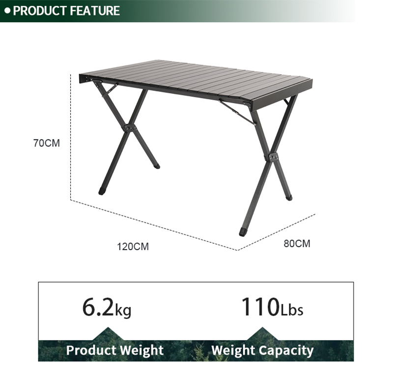 Aluminum Camping Table with 30kg Load Capacity, Easy to Assemble