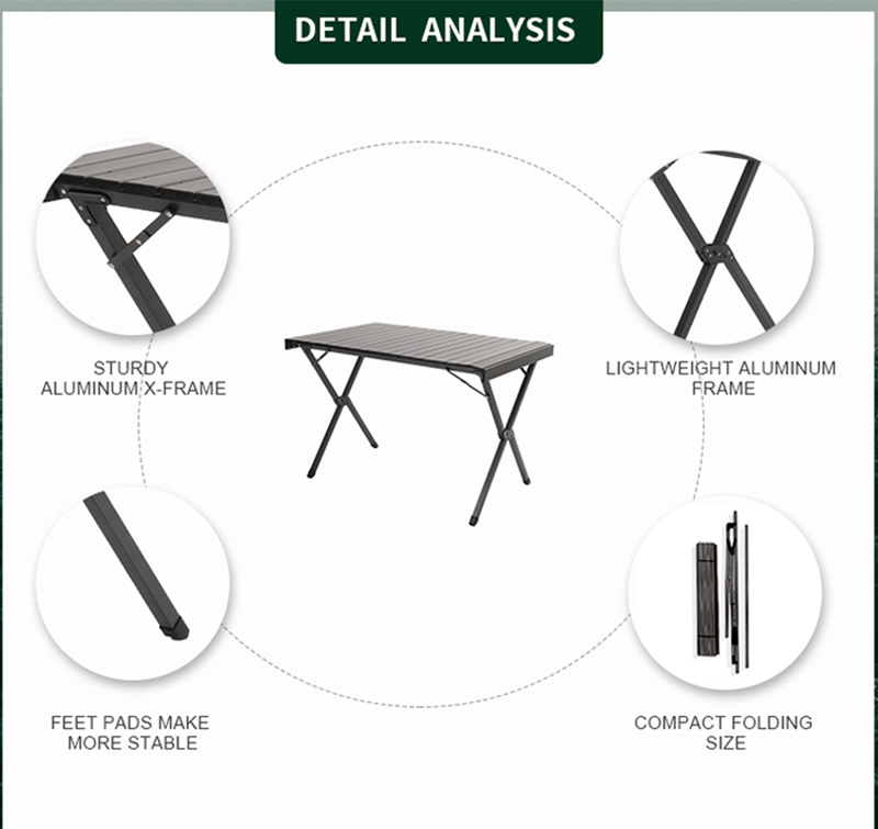 Aluminum Camping Table with 30kg Load Capacity, Easy to Assemble