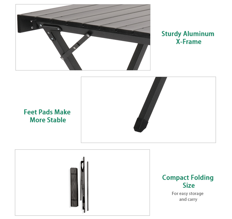 Aluminum Camping Table with 30kg Load Capacity, Easy to Assemble