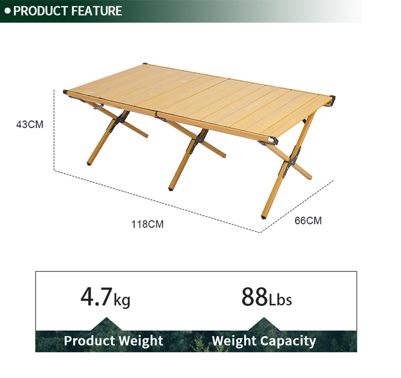 Aluminum X-Frame Rolling Table, Quick Folding, Weatherproof Surface