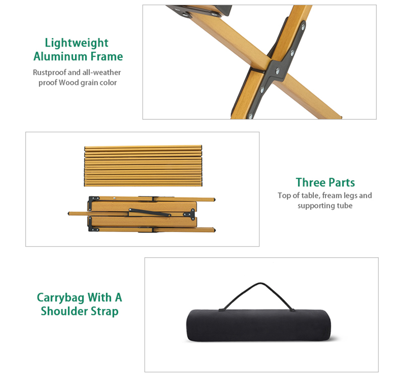 Aluminum X-Frame Rolling Table, Quick Folding, Weatherproof Surface