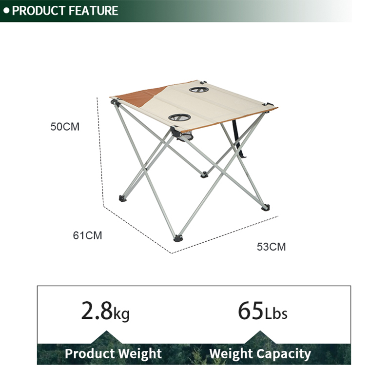 Foldable Table with Steel Frame and 600D Polyester, 2 Cup Holders