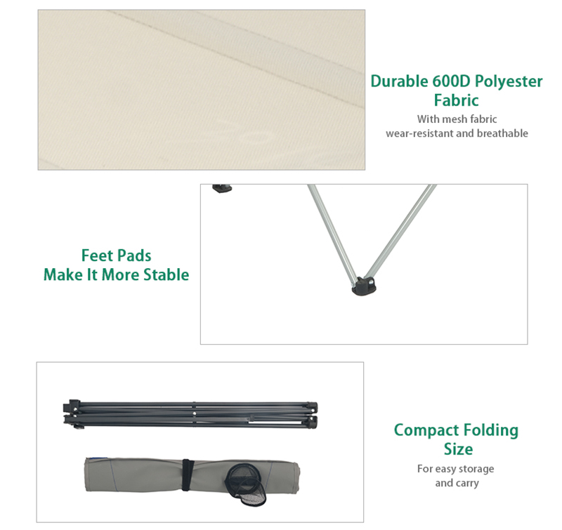 Foldable Table with Steel Frame and 600D Polyester, 2 Cup Holders