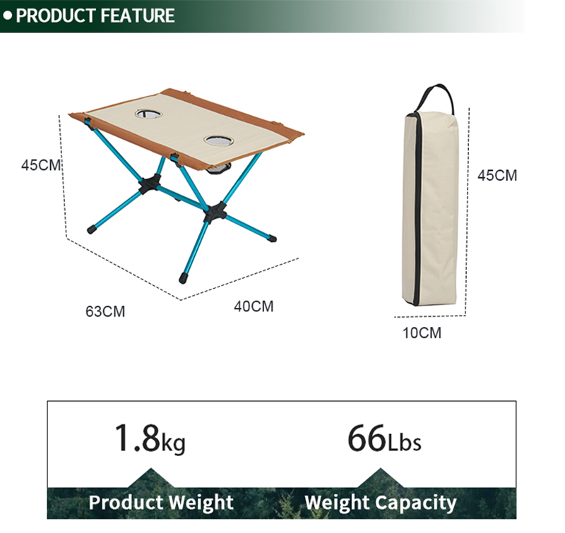 Compact Foldable Table with Steel Frame, 30kg Load, Cup Holders