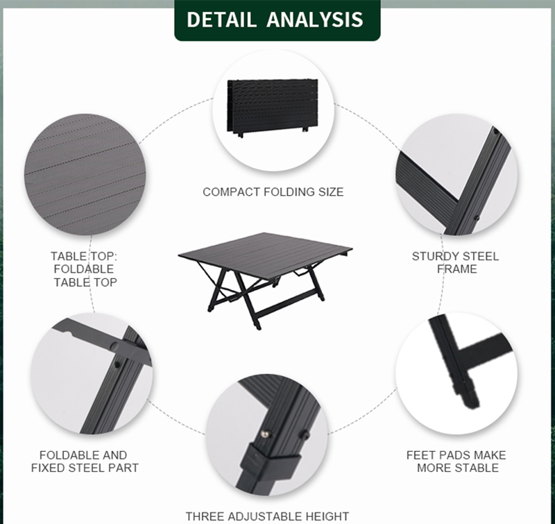 Sturdy Aluminum Camping Table with 3 Height Settings, 30kg Load Capacity